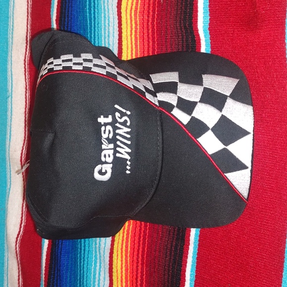 Vtg Garst SeedWins! Embroidered Race Track Black White Vtg Garst SeedWins! Embroidered Race Track Black White